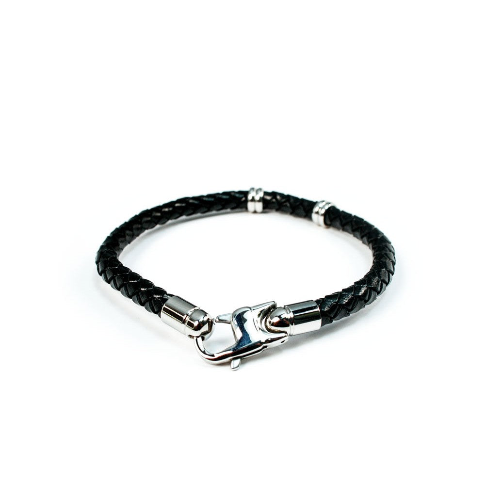 Black leather bracelet hook closure