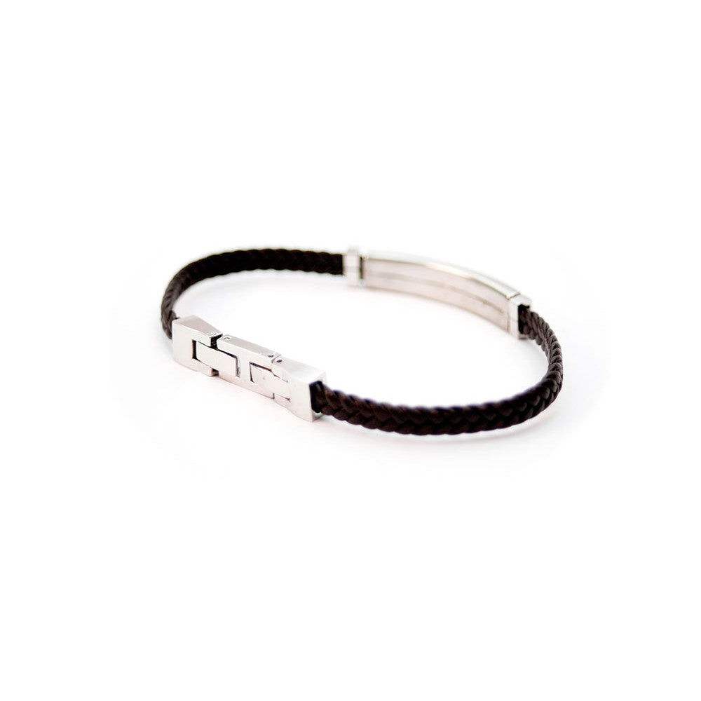 Black leather double 316l steel bracelet